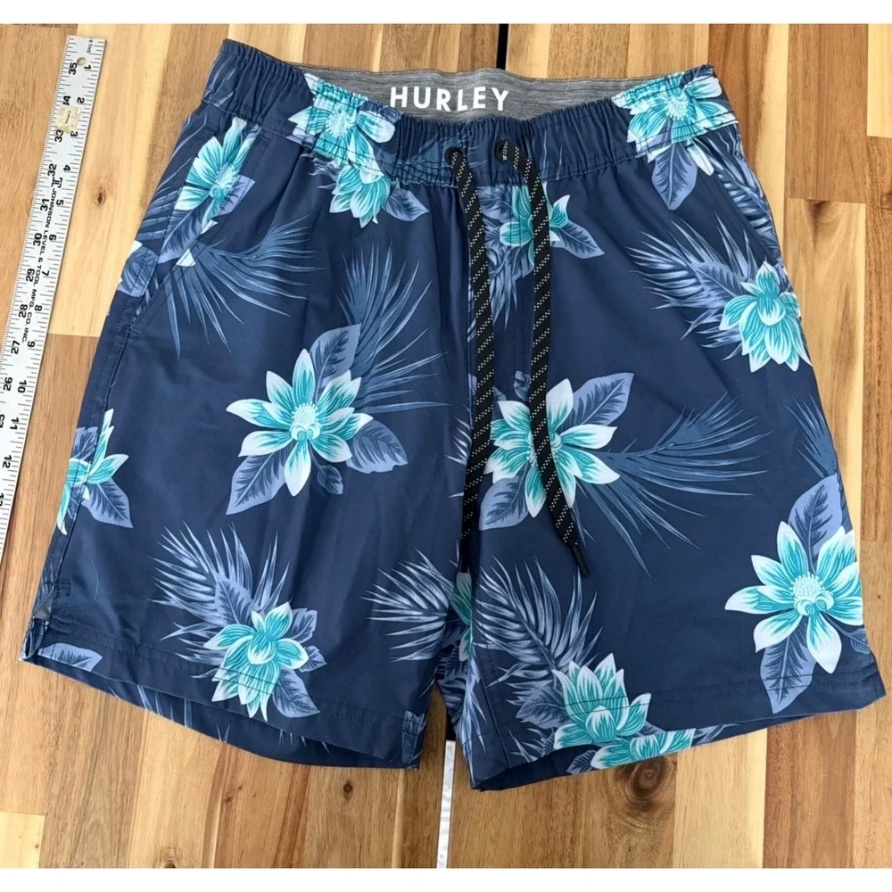 Hurley Mens‎ Swim Trunks Navy Blue Tropical Floral Board Shorts Small S